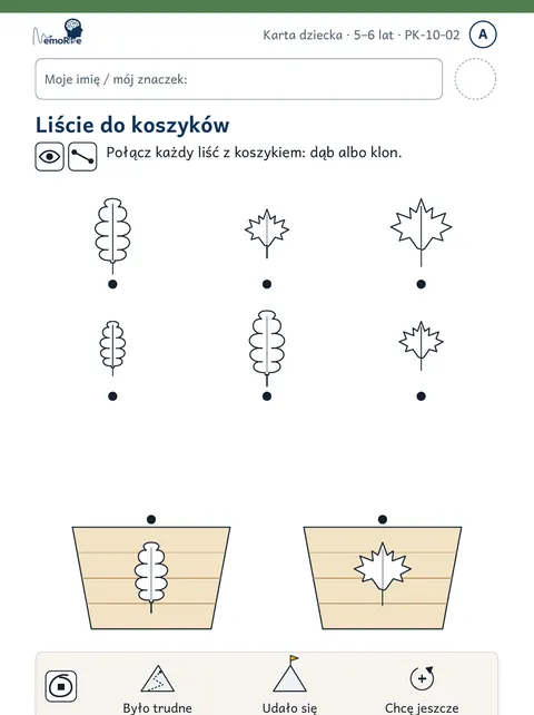 Karta dziecka PK-10-02 „Liście do koszyków”, stopień A